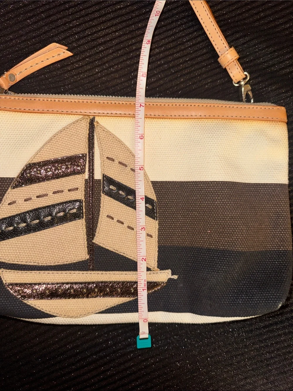 Brighton Sailboat Appliqué Crossbody in Beige and Tan